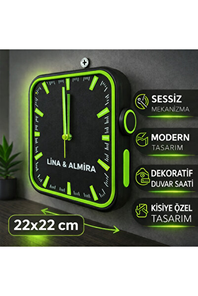 3Dikili design Kişiye Özel 3D Baskı Modern Duvar Saati 22x22 cm – Sessiz Meka...
