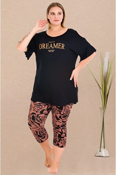 by İGP Black Off-Shoulder Short Sleeve Plus Size Capri Pajama Set