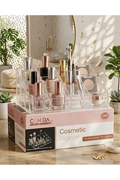 CANDA A clear acrylic makeup organizer, designed to organize cosmetics.