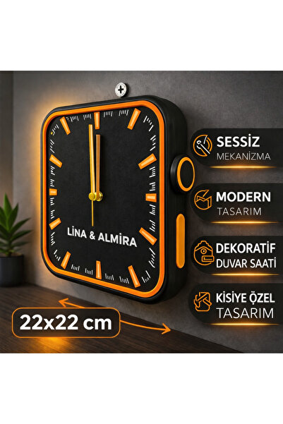 3Dikili design Kişiye Özel 3D Baskı Modern Duvar Saati 22x22 cm – Sessiz Meka...