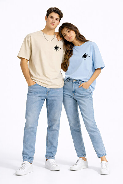 NEVERMIND T-Shirt για ζευγάρια Lover Combination Minimal Space Planet με τύπω...