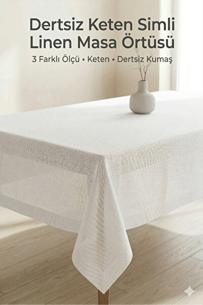 atak by atak home collection Etamin Dertsiz Keten Simli Linen Masa Örtüsü - P...