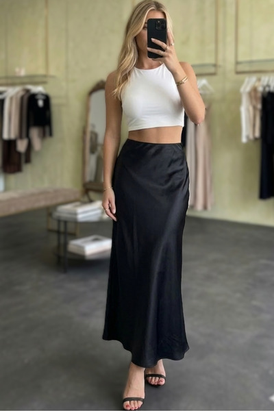 rengastyle Women's Satin Fabric Fishnet Skirt