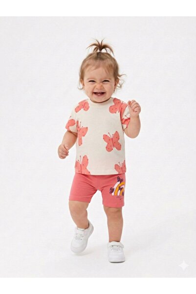 Kids Kingdom Cotton Piece Butterfly Patterned Shorts and Tights Baby Girl Sho...
