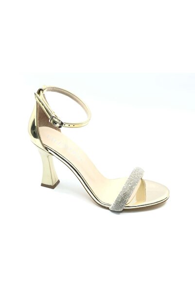 KOCAMANLAR Striped Stone Single Band Women's Heeled Shoes Gold