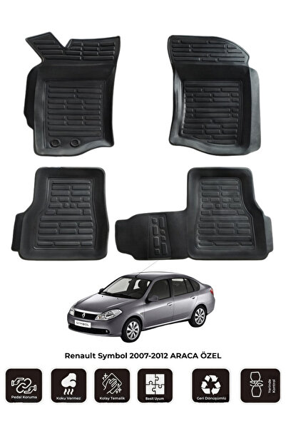 Renault Symbol 2007-2012 ARACA ÖZEL 3D Havuzlu Oto Paspas 4 Parça Kauçuk Araç Paspası Kaymaz Taban K