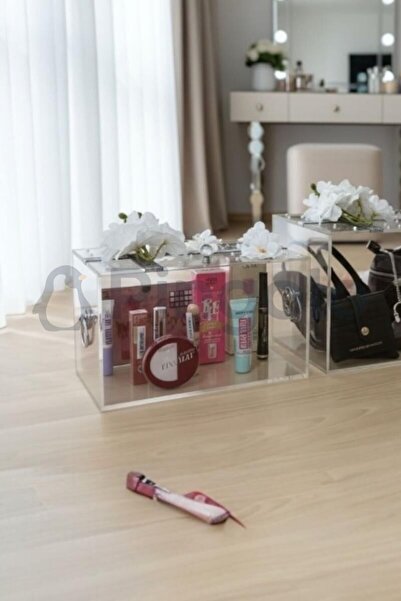 Pingolo Orta Boy Şeffaf Akrilik Pleksi Hediye Bohça Sandığı-Gümüş