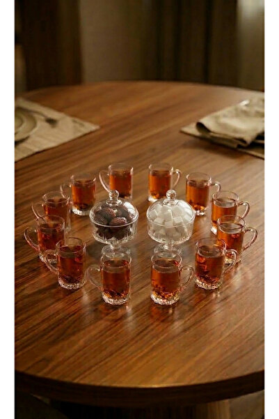 AR HOME طقم شاي زجاجي مكون من 14 قطعة مع وعاء سكر