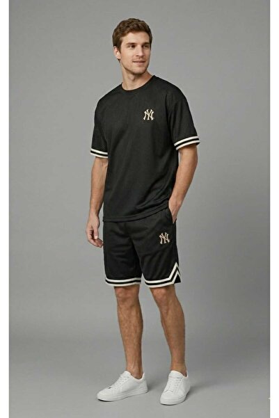 LiyAdaCo Unisex/Ανδρικό μαύρο μπλουζάκι με ρίγες NY με τύπωμα Σετ μπλούζα και...