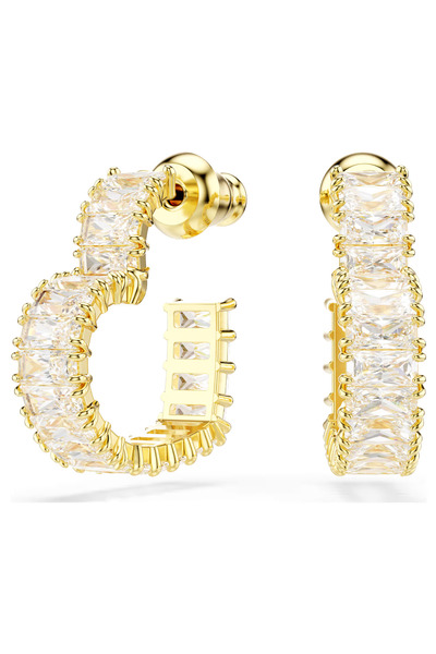 Swaroski Matrix hoop earrings Baguette cut, Heart, Small, White