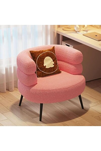 Arabest كرسي أسطواني دائري مُنجّد، كرسي مكياج مُبطّن للمساحات الصغيرة، مخمل وردي