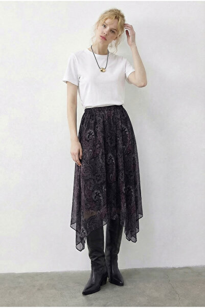 Bianco Lucci Women's Ethnic Patterned Asymmetrical Cut Lined Skirt 60286034