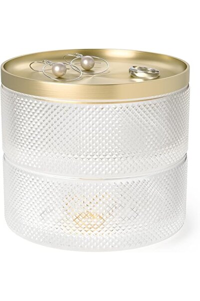 Arabest Two-Tier Jewelry Box Organizer with Removable Plated Metal Lid Tray f...