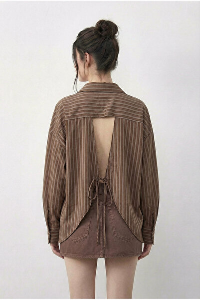 Bianco Lucci قميص نسائي بتفاصيل ربطات على الظهر مخطط 0004 60286030