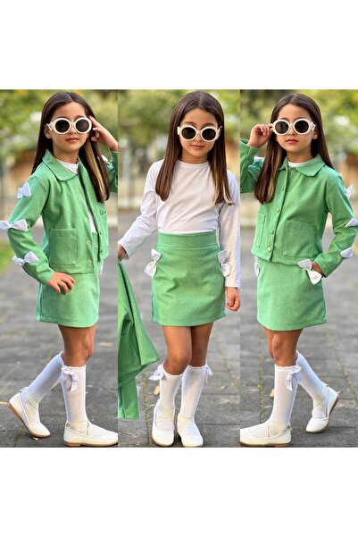 MİNİK DÜŞLER Set 3 piese verde pentru fete, cu fundă