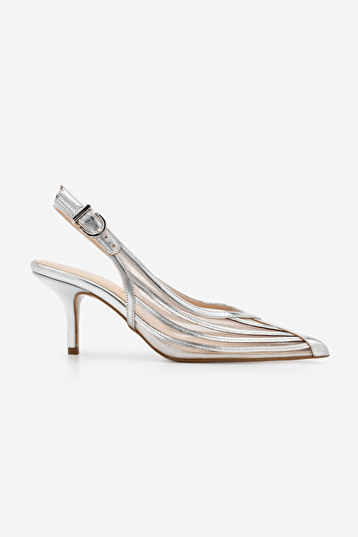 Marjin Women's Stiletto Pointed Toe Sheer Mesh Open Back With Scarf Heeled Sh...