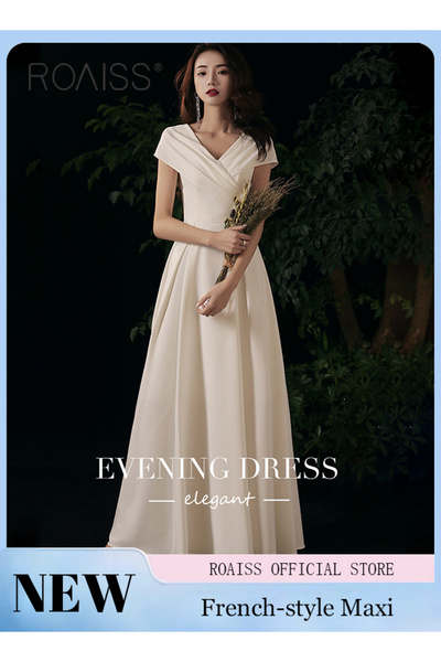 ROAISS French Evening Gown Dress for Women Advanced Solid Color Polyester V N...