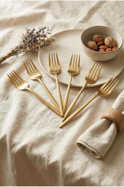 EWs Set of 6 Luxury Gold Stainless Steel Dinner Forks (21 cm)
