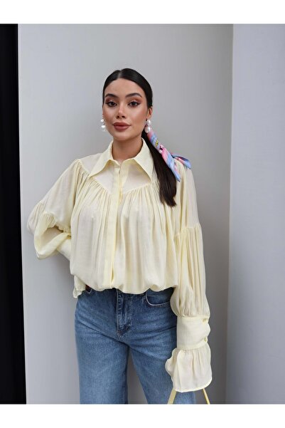 ESRAHELVACI Sarı Büzgülü Gömlek