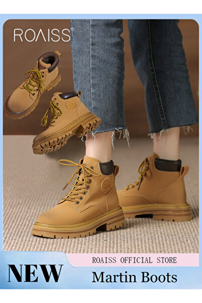 ROAISS Women's Ankle Boots Ladies Combat Ankle Winter Warm Soft Casual Shoes ...