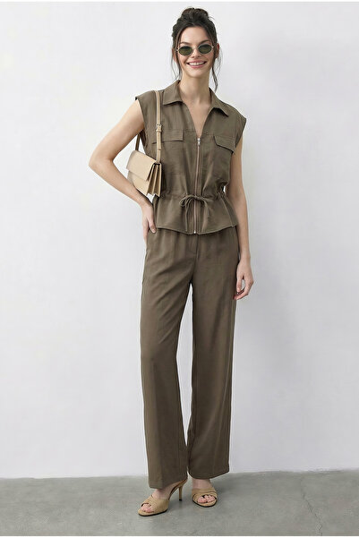 Bianco Lucci Women's Zipper Double Pocketed Adjustable Vest Elastic Waist Pan...