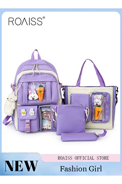 ROAISS مجموعة من 4 حقائب حقيبة ظهر لطيفة للنساء، خفيف، مناسبة لطالبات المرحلة...