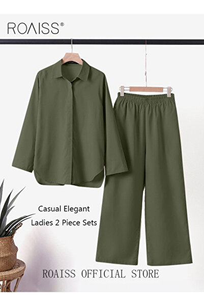 ROAISS Ladies Comfortable Cotton Linen 2 Piece Suit for Daily Commute - Shirt...