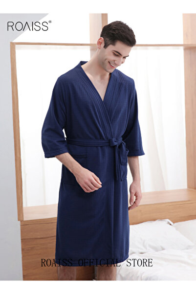ROAISS Women and Men Waffle Kimono Bathrobe Sleepwear Spa Robe Nightwear Nigh...