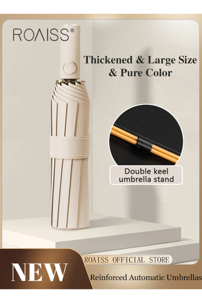 ROAISS مظلة أوتوماتيكية بالكامل للجنسين، مقاومة للمطر والشمس، مزدوجة الاستخدا...