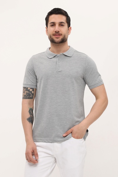 Uniprom تي شيرت بياقة بولو 100% قطن رمادي ميلانج للرجال