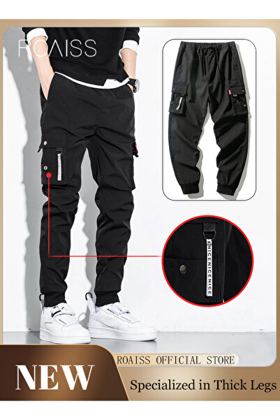 ROAISS Men's Cargo Trendy Pants Casual Jogging Pants Loose Fit Ankle-Tied wit...