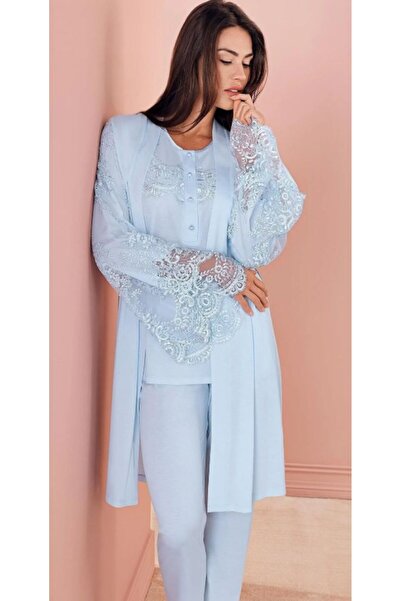 Espuar Women's Maternity Long Sleeve Half-Buttoned Cotton Piece Pajama Set