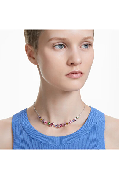 Swaroski Gema necklace Mixed cuts, Multicolored, Rhodium plated
