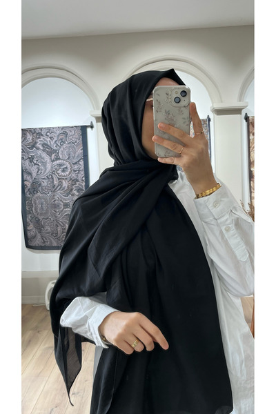 e.m ipek Plain Cotton Ayrobin Black Shawl