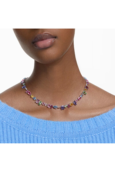Swaroski Gema necklace Mixed cuts, Multicolored, Rhodium plated