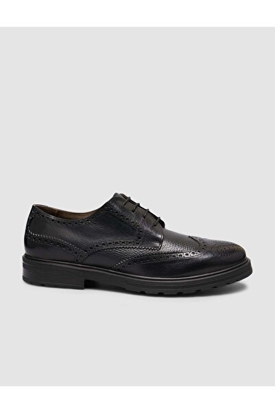 Cabani Men's Genuine Leather Textured Light Rubber Sole Pack Black Lace-Up Ca...