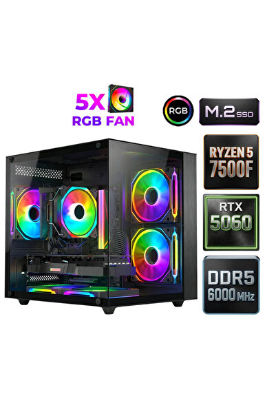 XASER Sage X70 Ryzen 5 7500F DDR5 32GB Ram 1TB M.2 Nvme SSD 8GB RTX5060 Oyunc...