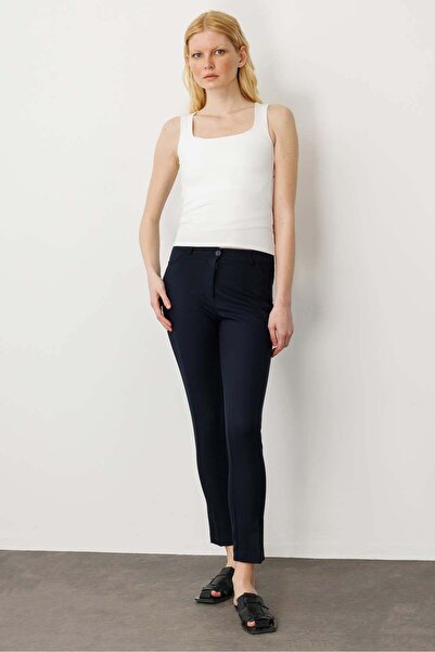 Desen Triko Pantaloni clasici cu buzunare pentru femei, albastru marin