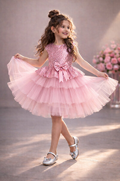 RUMİ KİDS Kız Çocuk Tüllü Abiye Parti Ve Doğum Günü Elbisesi Etekli