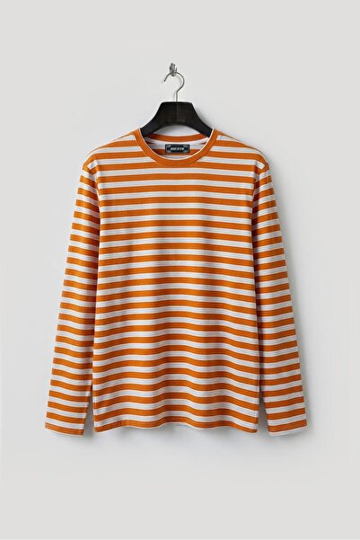GIESTO Оранжева тениска с дълги ръкави и райета