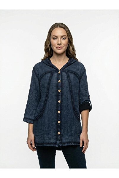 QYA Clothing Plus Size Hooded Cotton Shirt