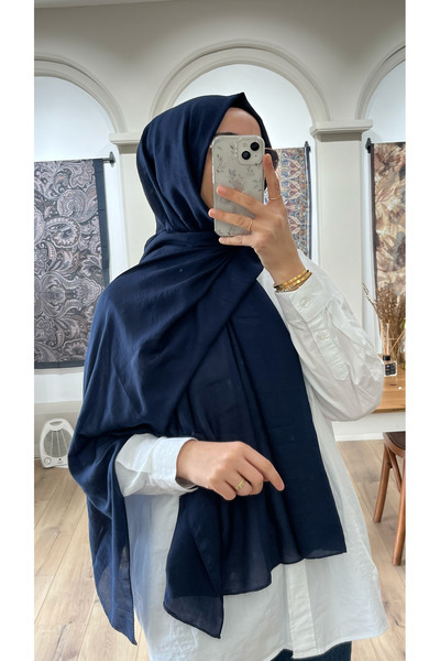 e.m ipek Plain Cotton Ayrobin Navy Blue Shawl