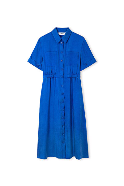 İpekyol Parlak dokulu elastik bel elbise