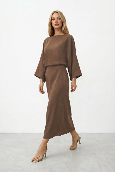 VAGGON Relaxed Fit Bat Sleeve Long Dress