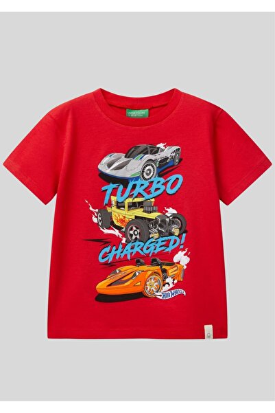 Benetton Hot Wheels Licensed Boys' Red Car Printed Short Sleeve T-Shirt