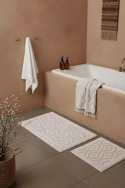 Rivaİstanbul Krem Elmas cu model Set de 2 covorașe pentru baie și toaletă