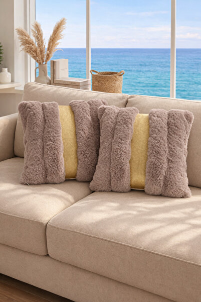 Bonny Home Risa Kahve 2Li Cushion Cover Puffy Fluffy Decorative Soft Sofa Pil...