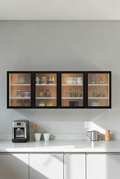 Avmpark Magic İkili Üst Dolap Temperli Cam Kapaklı Led Işıklı Üst Modül Çok A...