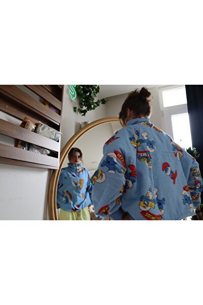 Ceyceygiyim Çift taraflı pazen Hoodie(mavi)