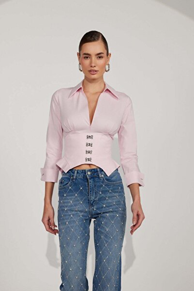 NOK İSTANBUL Essential 100% Cotton Corset Shirt Pink